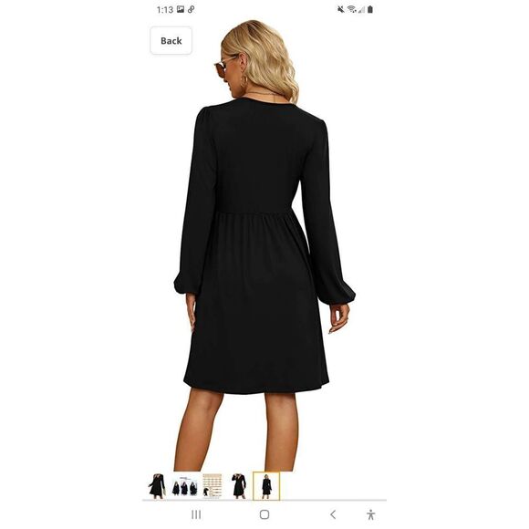 New Medium Aokosor Black Long Sleeve Deep V-Neck Ruffle Midi Mini Dress NWT - Picture 4 of 9